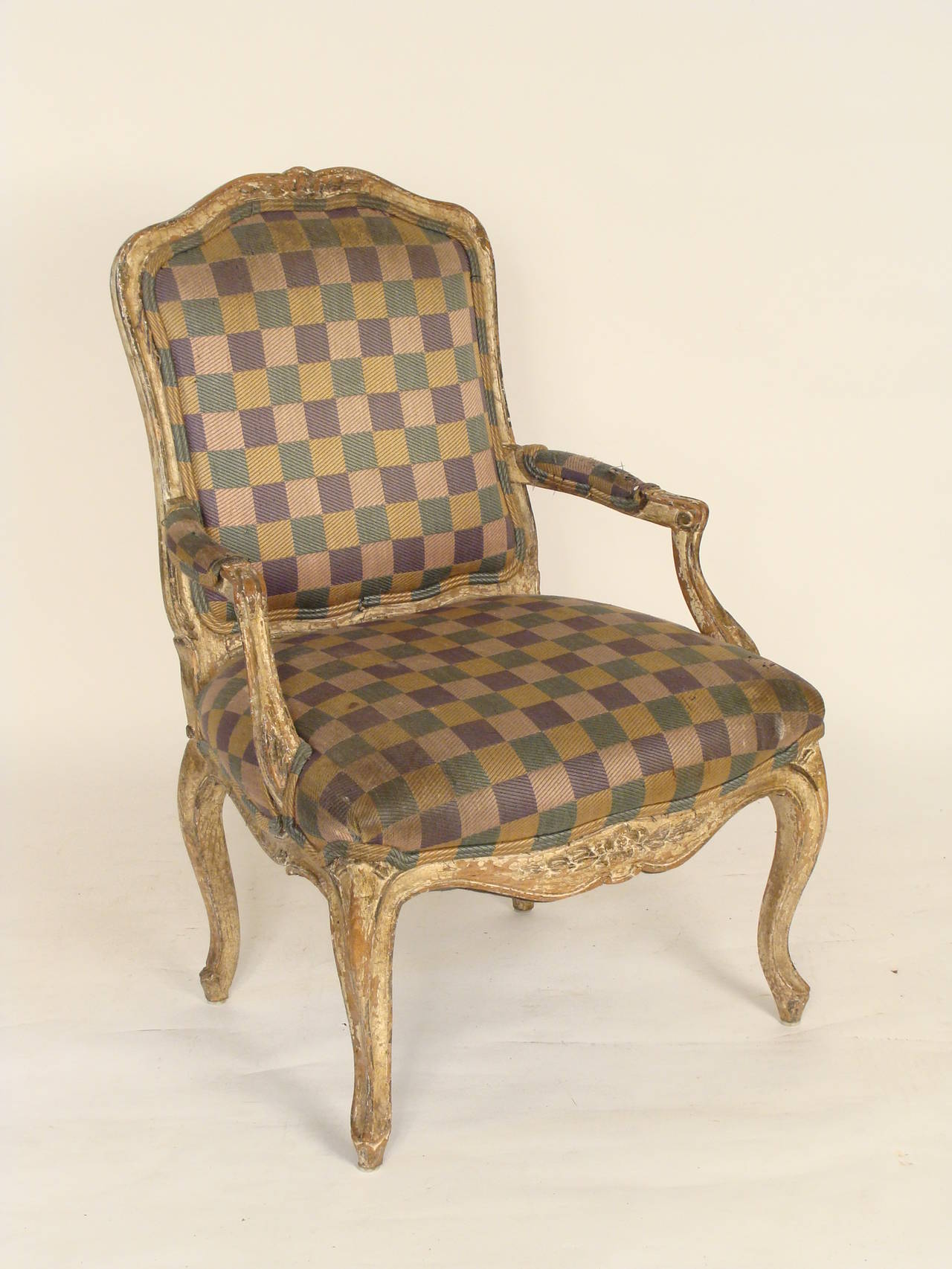 Pair of Louis XV style painted armchairs, circa 1970.