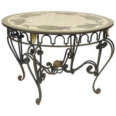 Wrought Iron and Leaded Glass Center Table