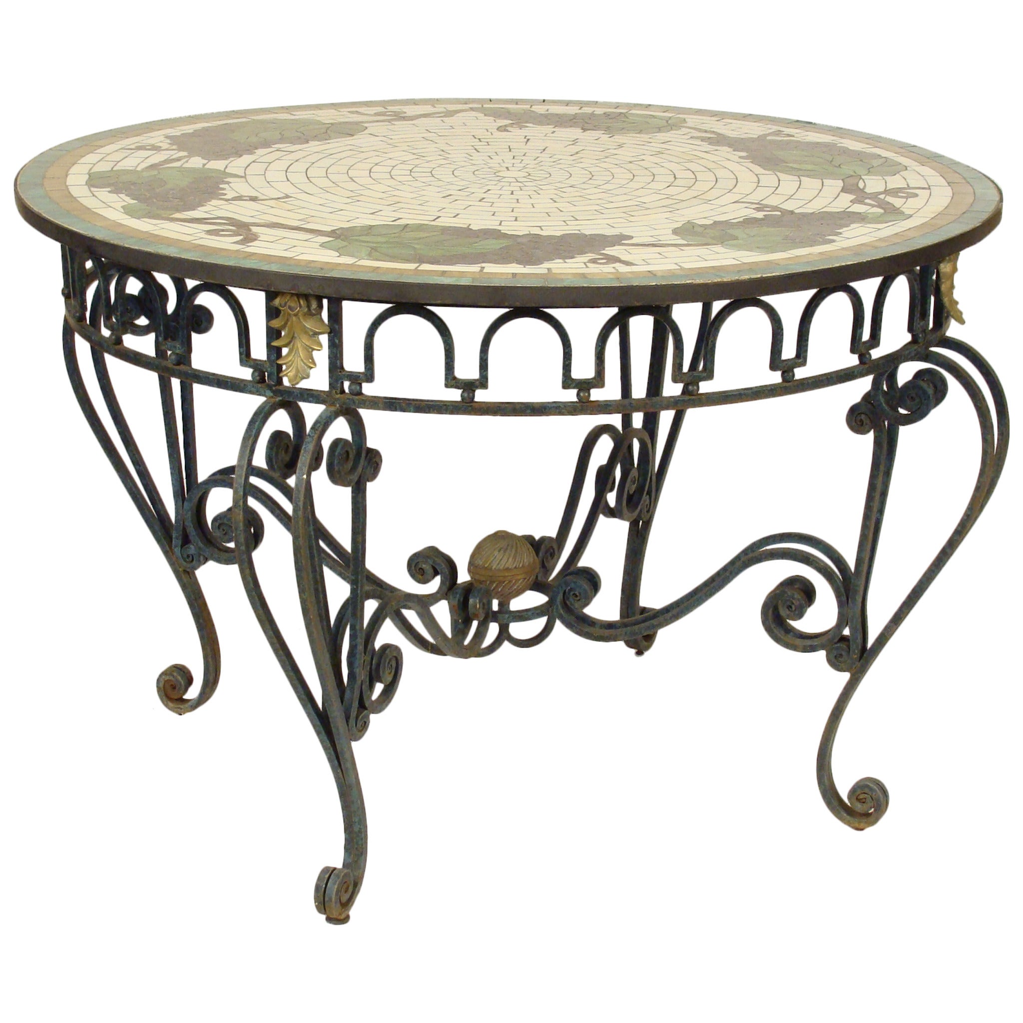 Wrought Iron and Leaded Glass Center Table