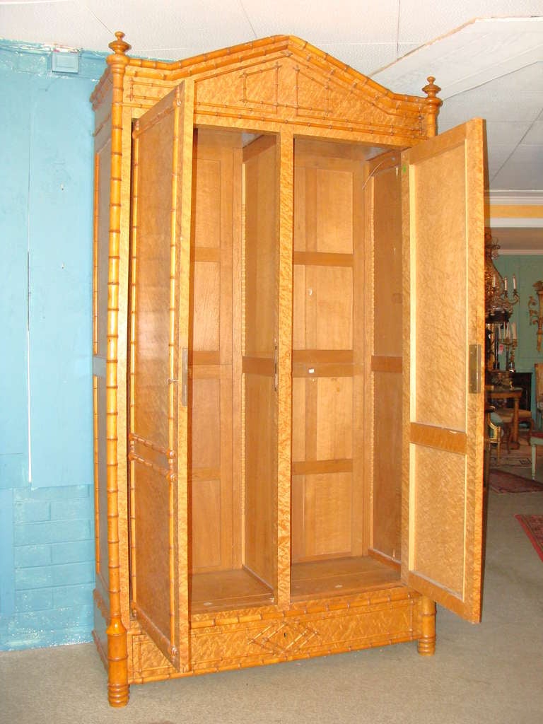 Faux bamboo armoire In Good Condition In Laguna Beach, CA