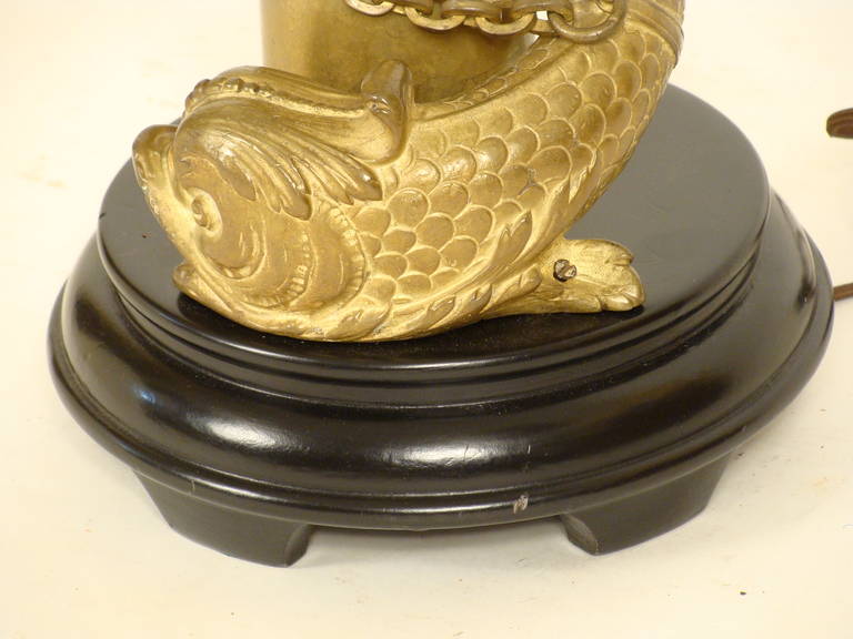 20th Century Pair of Gilt Bronze Dolphin Form Lamps