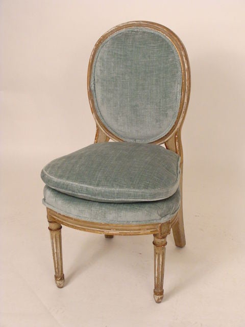 Louis XVl style painted and partial gilt slipper chair, circa 1920