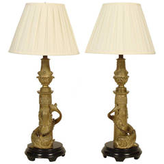 Pair of Gilt Bronze Dolphin Form Lamps 6