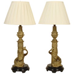 Pair of Gilt Bronze Dolphin Form Lamps