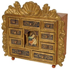 Spanish colonial gilt and polychrome decorated vargueno