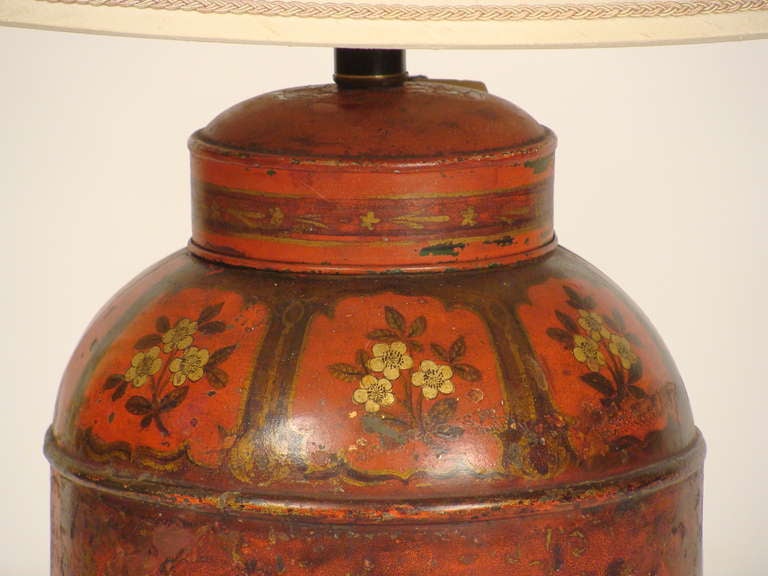 Chinese Tole Tea Cannister Lamp