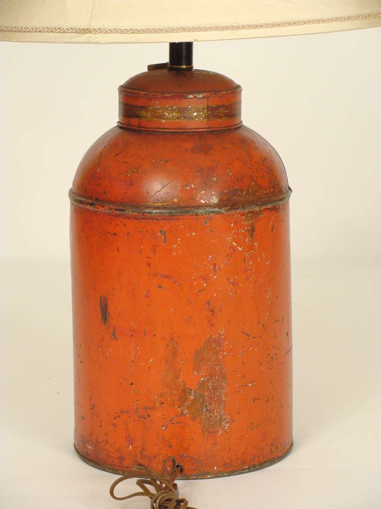 Tole Tea Cannister Lamp In Fair Condition In Laguna Beach, CA