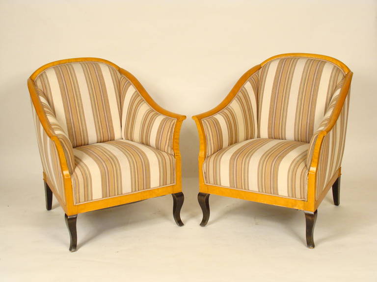 Pair of very stylish Biedermeier revival club chairs, circa 1970.