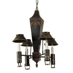 Vintage Black and gilt decorated tole chandelier