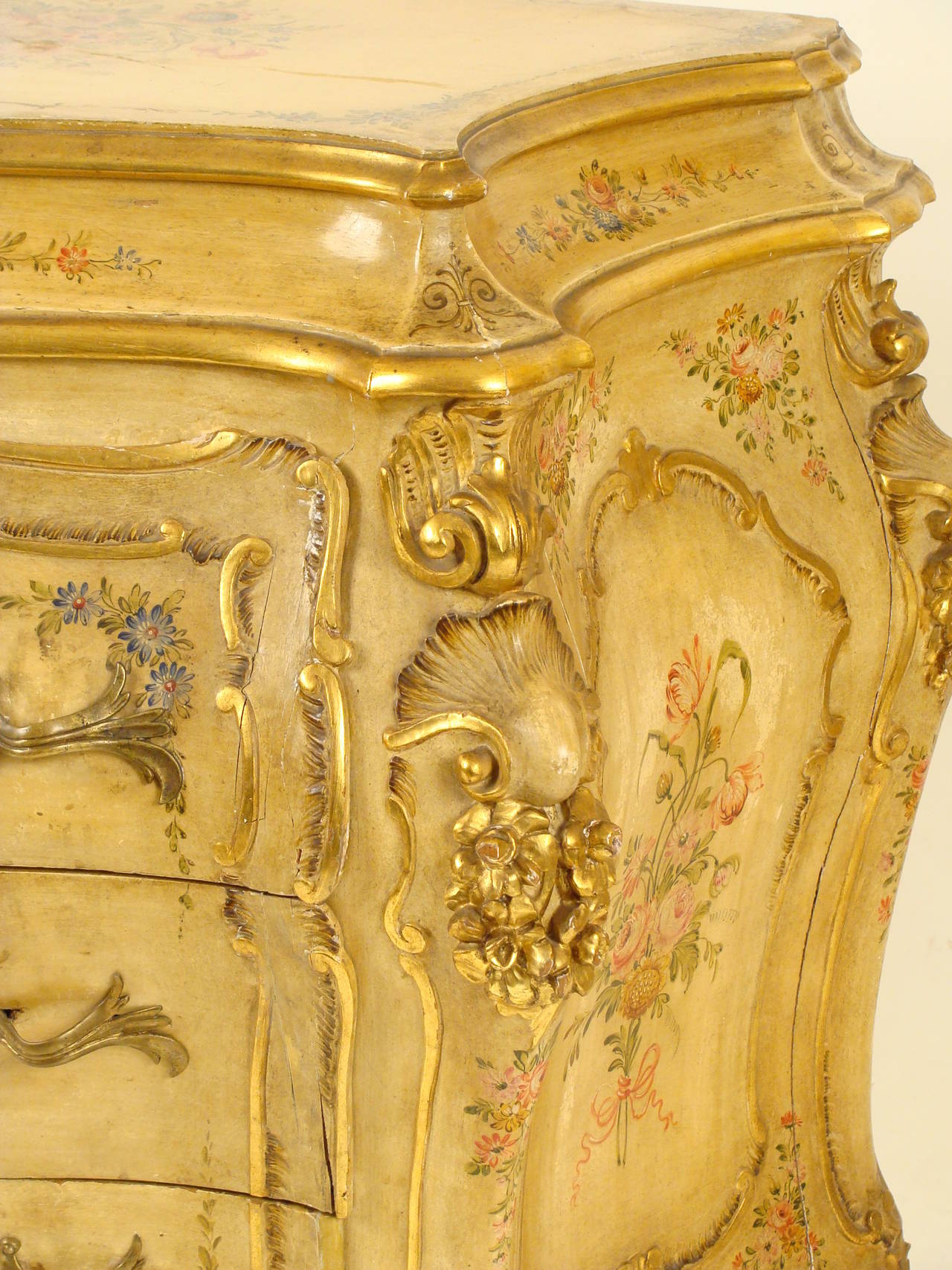 Italian Painted Bombe Commode