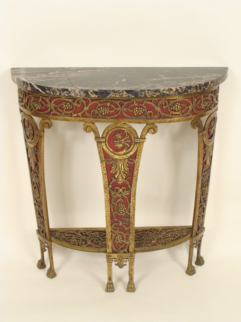 Brass Art Deco Console Table And Mirror