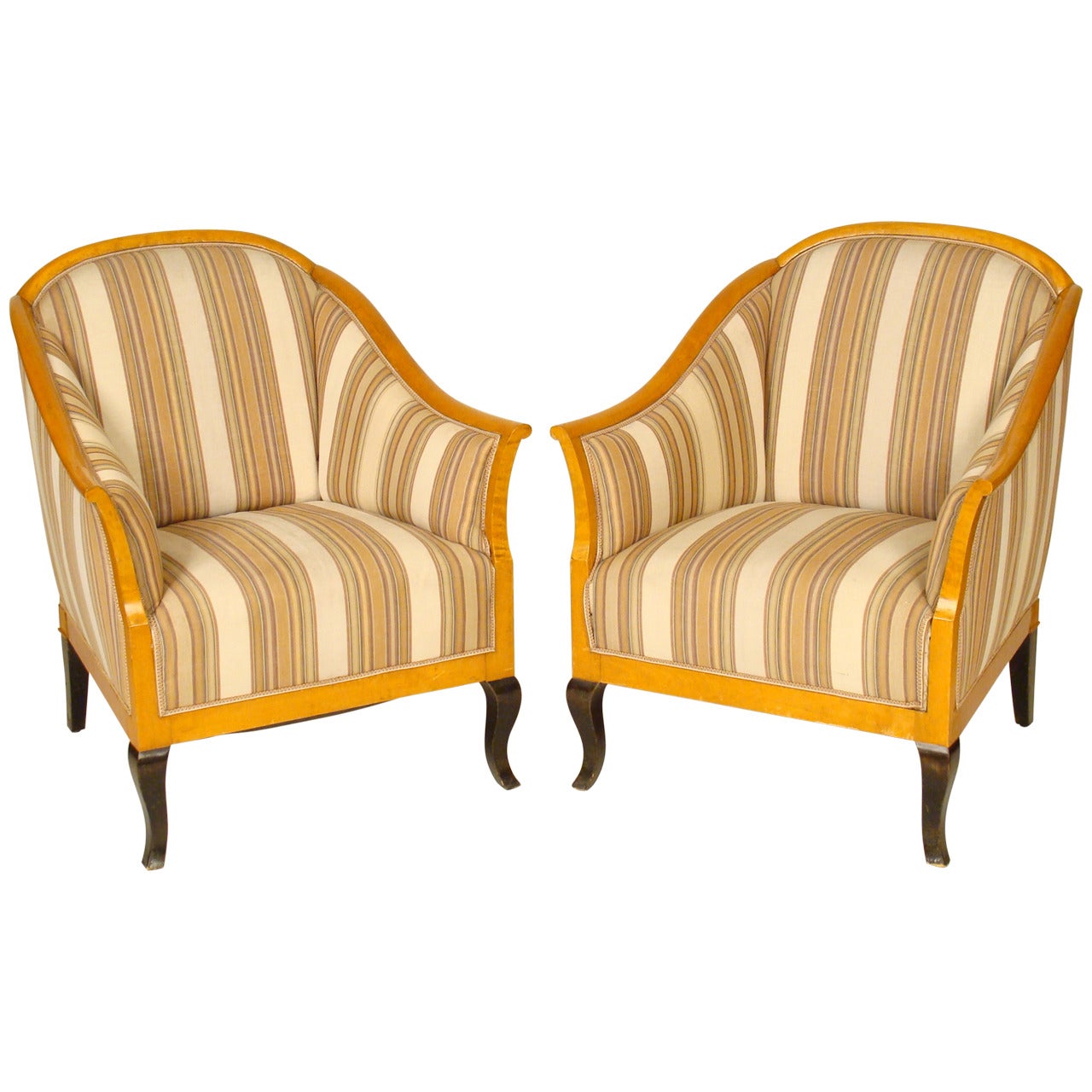 Pair of Biedermeier Revival Club Chairs