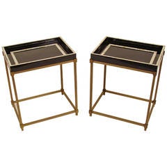 Pair of Black Lacquer and Brass Occasional Tables