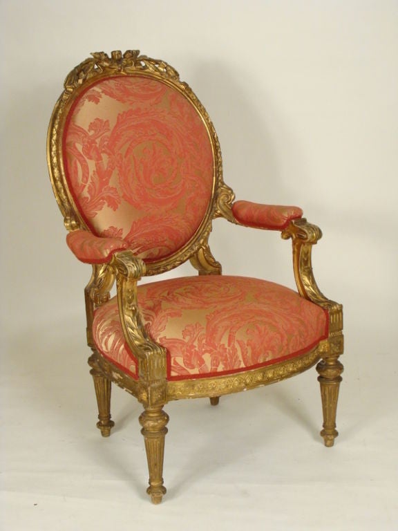 Large scale Louis XVl style gilt wood armchair, late 19th century