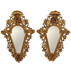 Pair of Italian Baroque Style Giltwood Mirrors