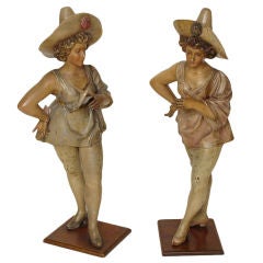 Pair of Northern European wood carvings of actresses