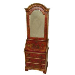 Small scale Italian red chinosserie decorated secretary