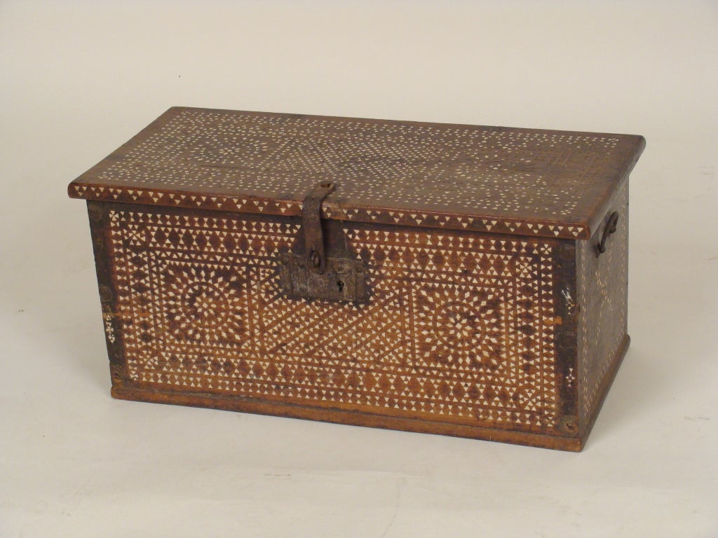 Moroccan mother of pearl inlaid trunk, circa 1920