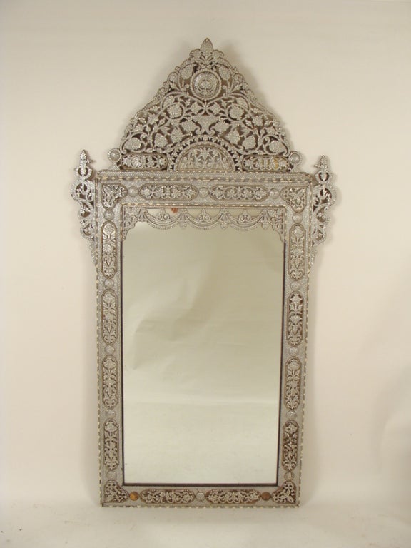 Palatial mother of pearl and bone inlaid mirror, mid 20th century.