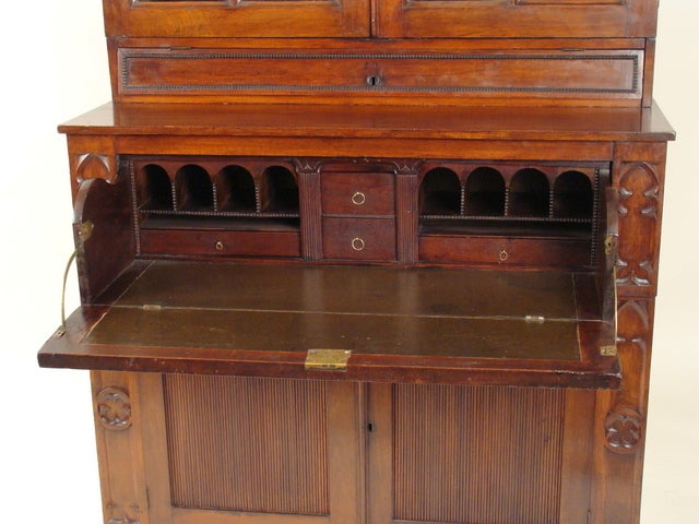 Gothic revival mahogany secretary bookcase, 19th century