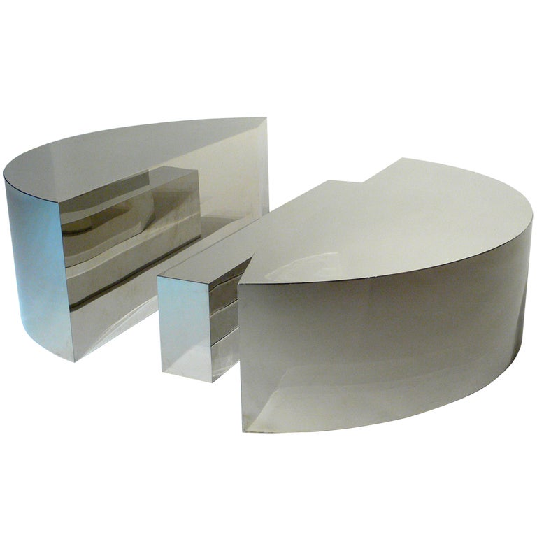Mid-Century Modern Three Piece Geometric Chrome Table For Sale