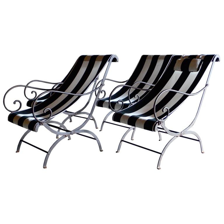 Set of Four French Wrought-Iron Garden Chairs