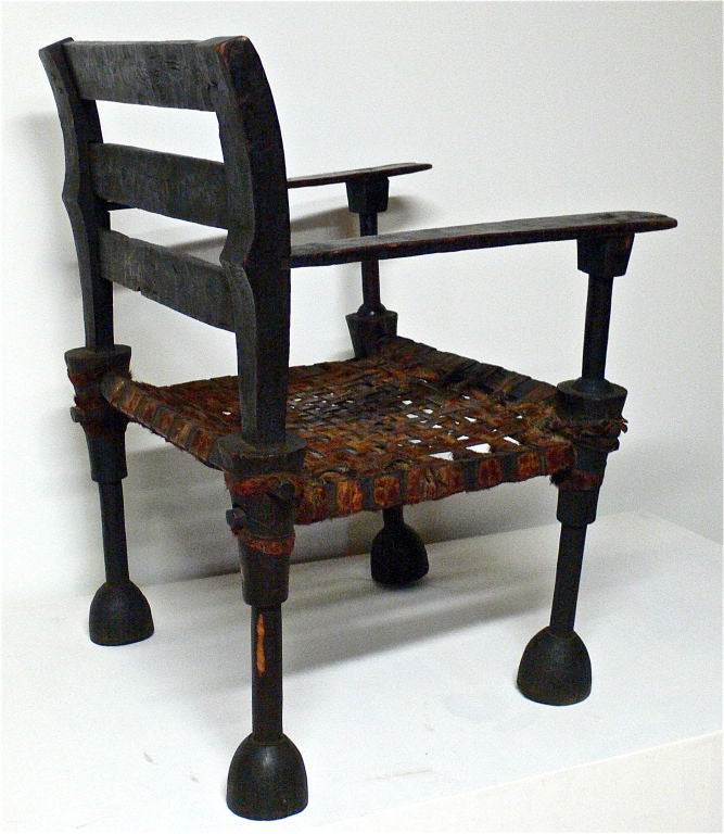19th Century African Ironwood and Leather Chief's Chair