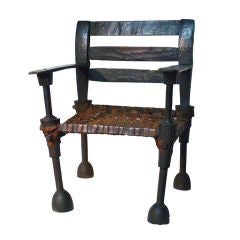 Antique African Ironwood and Leather Chief's Chair