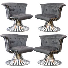 Set of 4 Russell Woodard Polished Aluminum Lounge Chairs