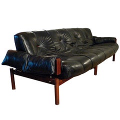 Leather and Rosewood Sofa by Percival Lafer
