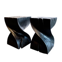 Hand Carved Ebony Side Tables