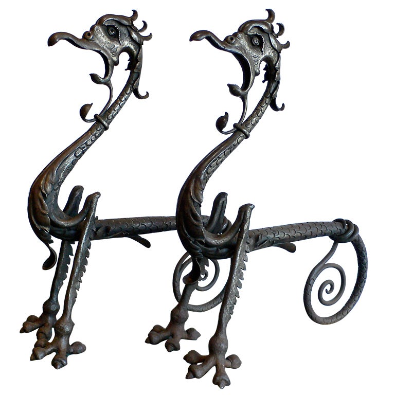 Hand Forged Dragon Andirons
