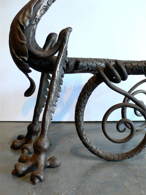 20th Century Hand Forged Dragon Andirons