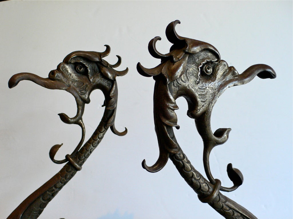 Iron Hand Forged Dragon Andirons