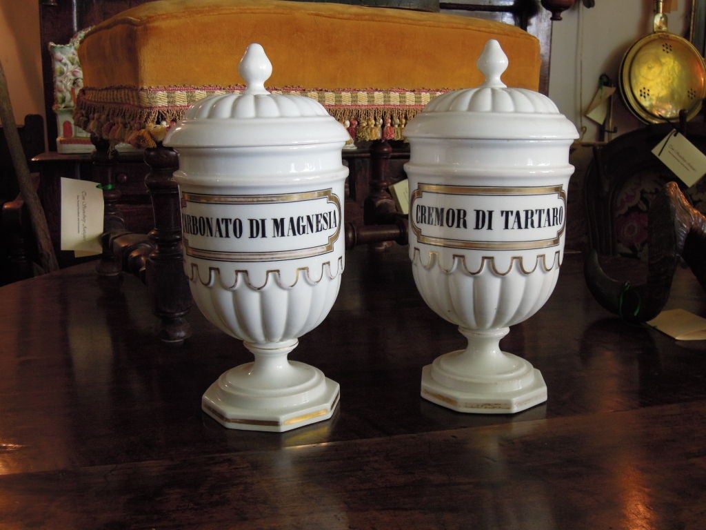Pair Italian Porcelain Apothecary Jars