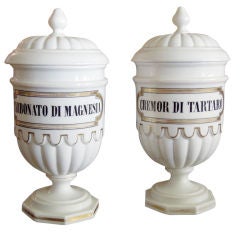Pair Italian Porcelain Apothecary Jars