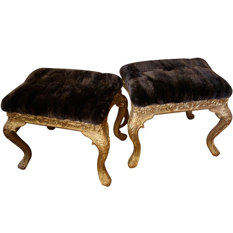 Gilded Stools Upholstered in Mink at 1stdibs