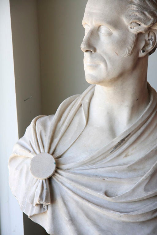 Carved 19th, Signed and Dated, Marble Bust of Nobleman