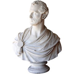 Used 19th, Signed and Dated, Marble Bust of Nobleman