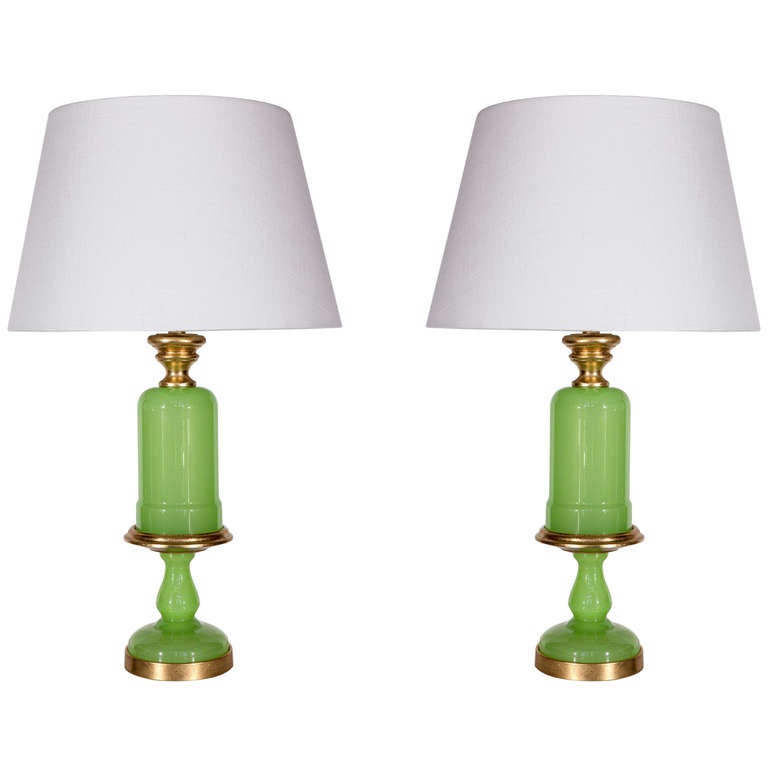 Lime Green, Opaline Lamps For Sale at 1stDibs