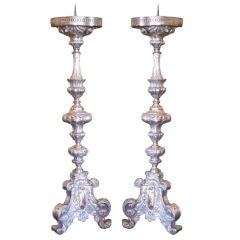 Pair of 18th Century Italian Silvered Prickets