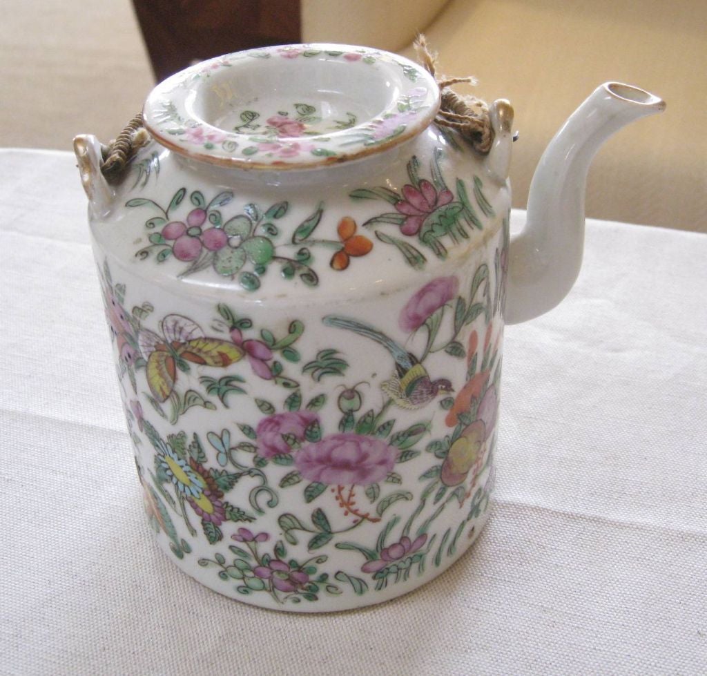 Hand-Painted 19th Century Famille Rose Teapot