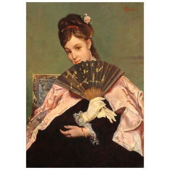 Portrait of a Lady with Fan by Alfred Stevens