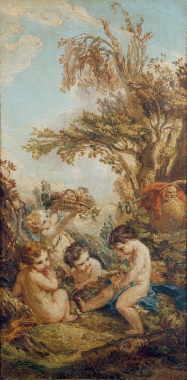 French Pair of Paintings, Cherubs in the Manner of Boucher For Sale