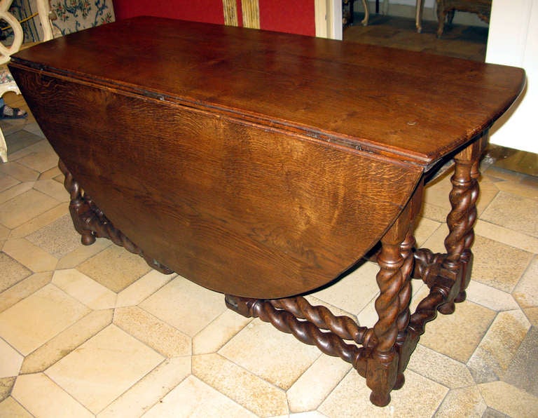 British Chestnut Double Gate Leg Table With Twist Legs And Stretchers For Sale