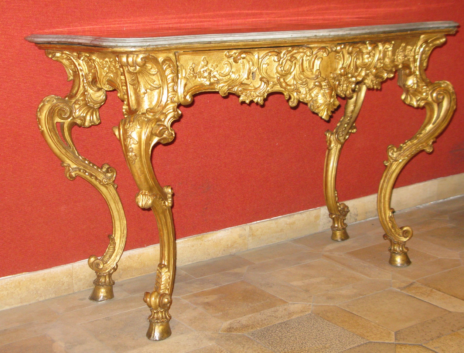Gilded And Carved Two-drawer Console Of Extraordinary Quality For Sale