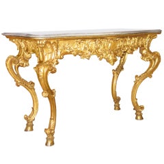 Antique Gilded And Carved Two-drawer Console Of Extraordinary Quality