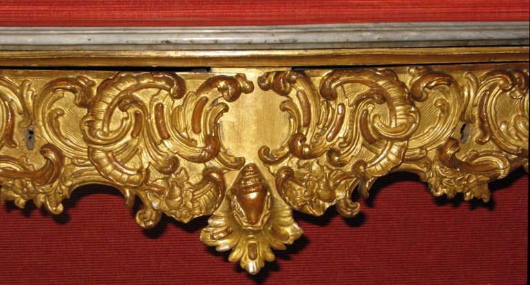 Italian Gilded And Carved Two-drawer Console Of Extraordinary Quality For Sale