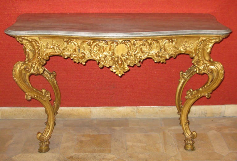 18th Century and Earlier Gilded And Carved Two-drawer Console Of Extraordinary Quality For Sale