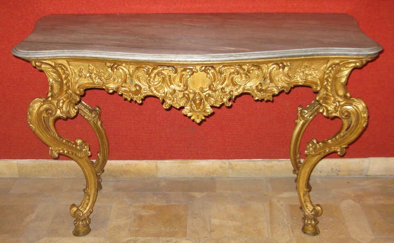 Giltwood Gilded And Carved Two-drawer Console Of Extraordinary Quality For Sale